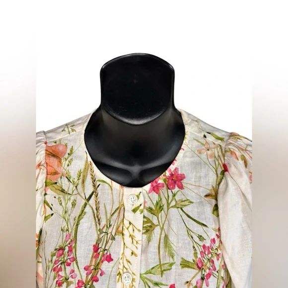 H&M women’s linen blend white floral button down blouse sz XS preloved - Picture 7 of 11